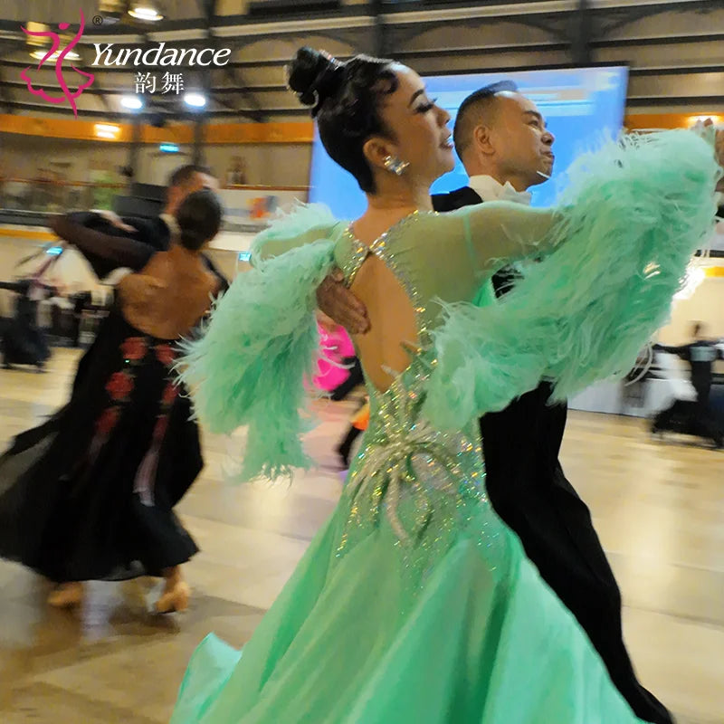 Women's Standard Ballroom Waltz Dress With Rhinestones Multicolor For Competition