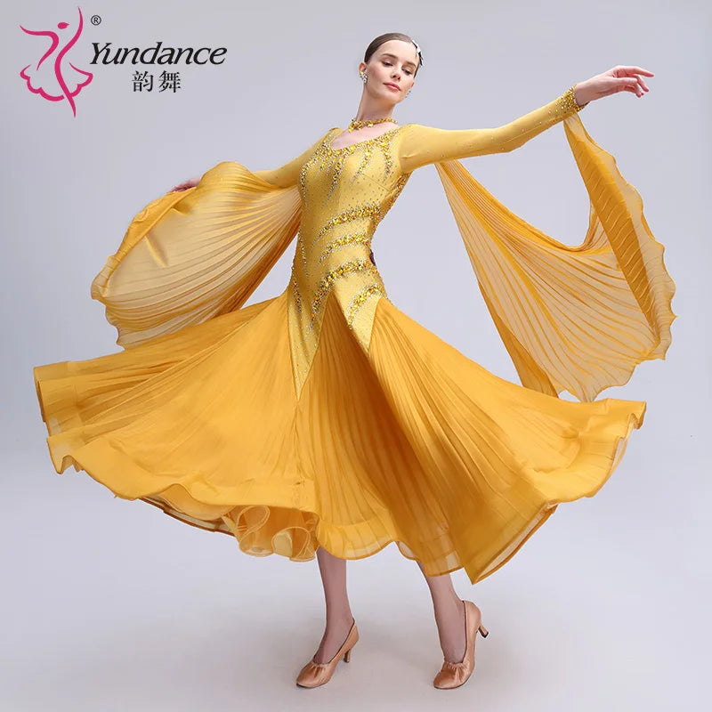 Women's Ballroom Standard Waltz Dress With Rhinestone Accents Multicolor For Competition