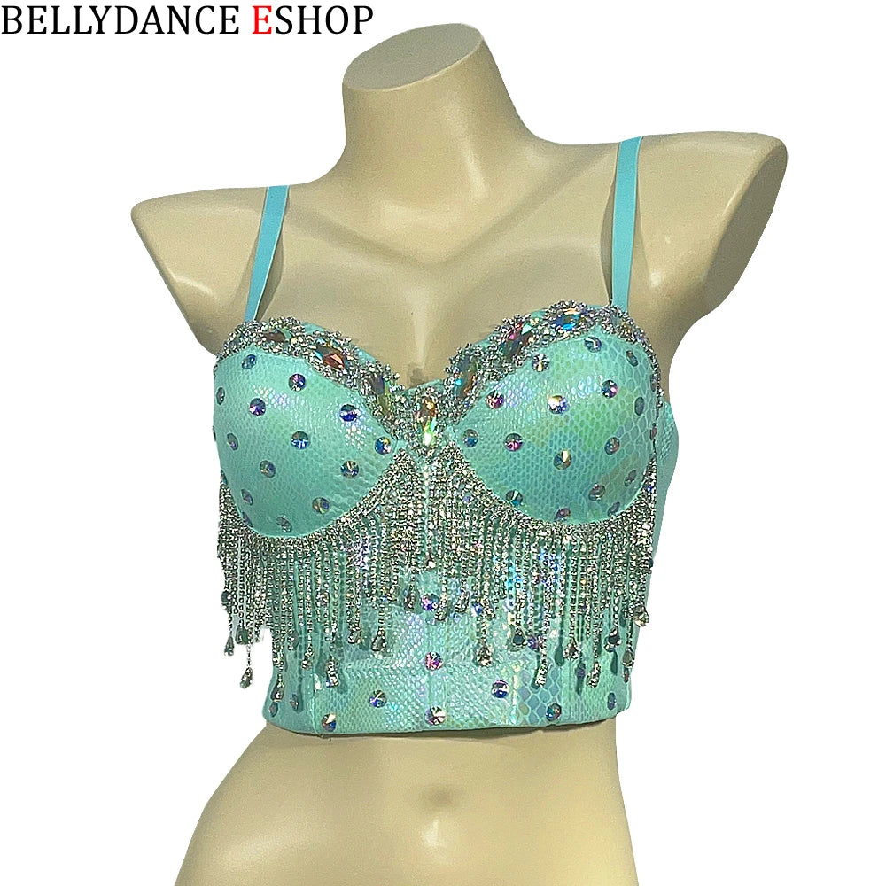 Belly Dance Bra Top, Women's Lavender Sequin & Rhinestone Embellished Dance Costume Top, Belly Dancing