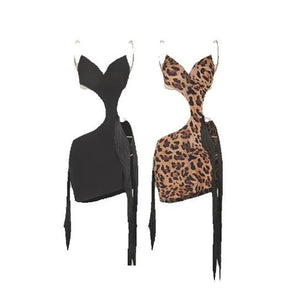 Women's Brown Leopard Print Cutout Fringe Latin Dance Dress
