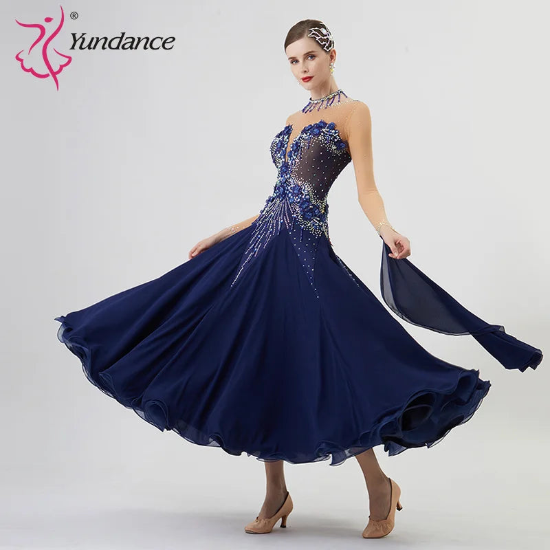 Women's Standard Ballroom Waltz Dress With Rhinestones Multicolor For Competition
