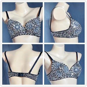 Sequin Beaded Dance Bra Top, Women's, Pink, Blue, Purple, Black, Embellished, Belly Dance