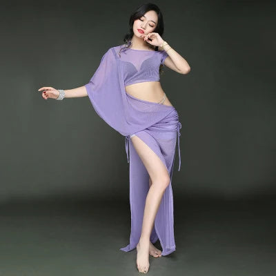 Women's Belly Dance Long Dress Costume With Short Sleeves For Performance