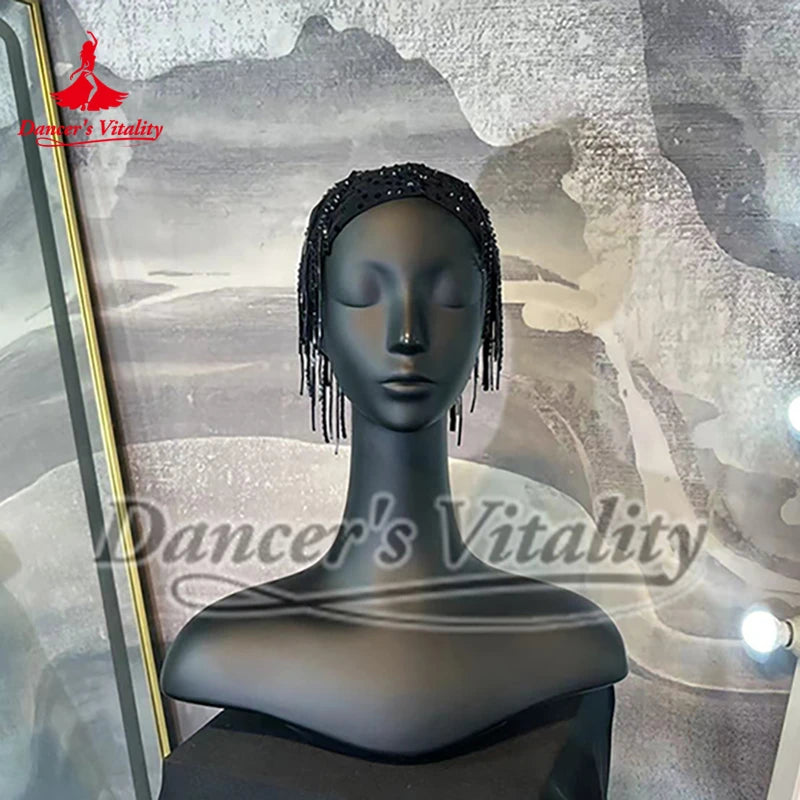 Dance Headband, Women's Black Sequin Fringe Headpiece, Latin Dance