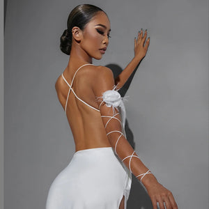 Women's Black Choker Feathered Rose, Pink Hip Feathered Rose, Burgundy Hip Feathered Rose, White Armband Feathered Rose Latin Dance Accessory