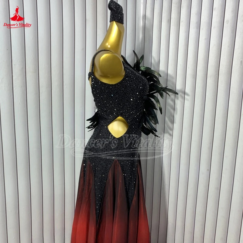 Women's Standard Ballroom Dance Dress With Full Swing Skirt For Competition