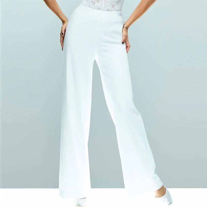 Women's White Lace & Solid Spandex V-Neck Camisole Bodysuit, Latin Ballroom Dance