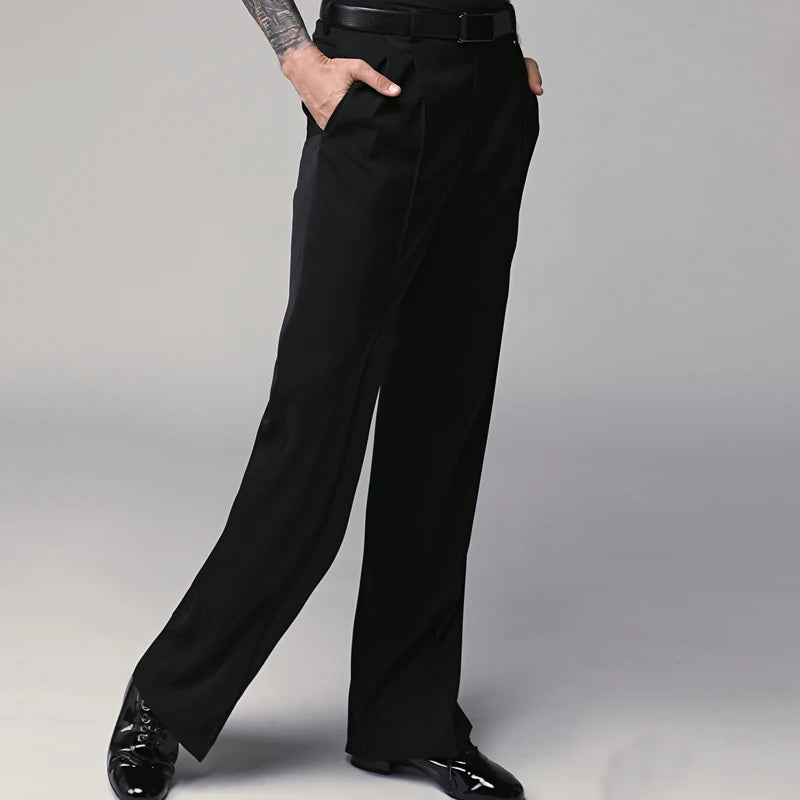 Men's Gray Pleated Wide Leg Ballroom Dance Trousers