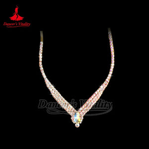 Dance Necklace Women's Clear Rhinestone Crystal V-Shape Dangle Ballroom Latin Salsa Dance Jewelry