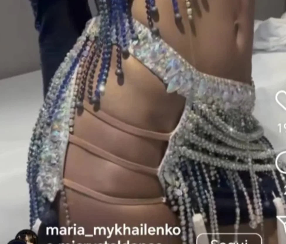 Women's Black & Silver Sequin Fringe Latin Ballroom Dance Dress