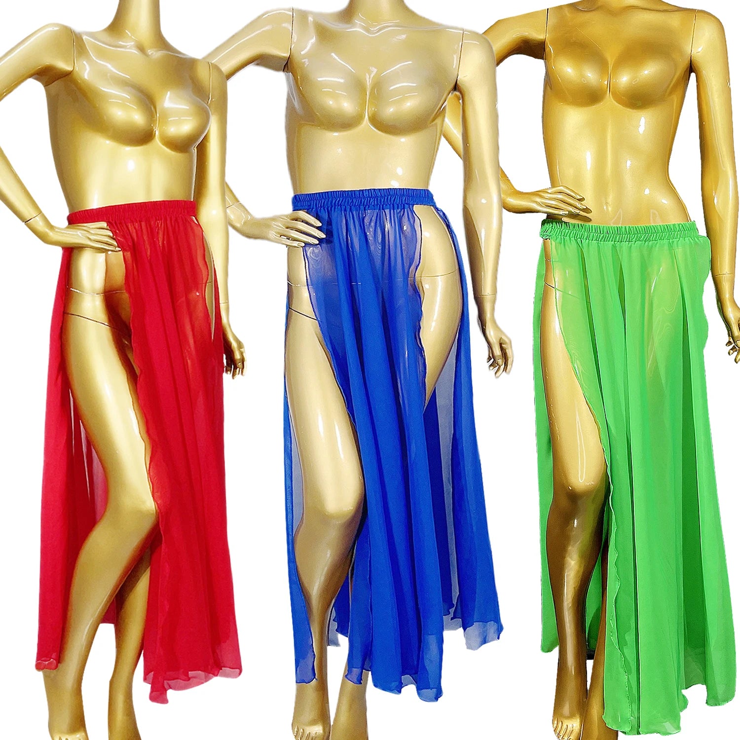 Dance Skirt Women's Red, Blue, Green Sheer Chiffon High Slit Maxi Skirt for Belly Dance