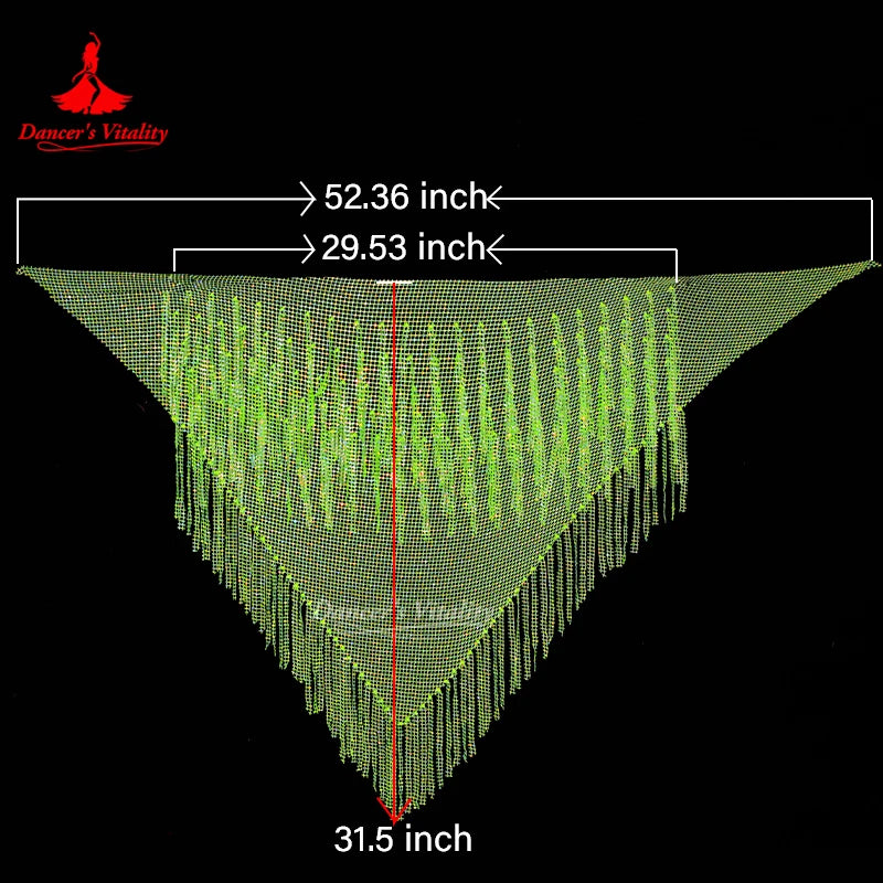 Belly Dance Hip Scarf, Women's Teal Blue Sequin Fringe Mesh Skirt, Latin Dance Hip Wrap