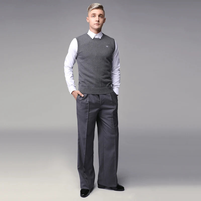 Men's Gray Pleated Wide Leg Ballroom Dance Trousers