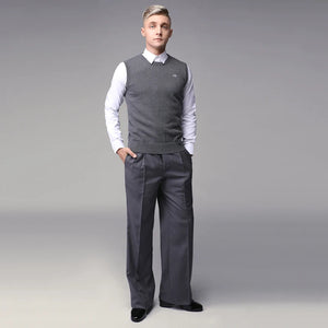 Men's Gray Pleated Wide Leg Ballroom Dance Trousers