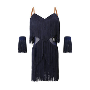 Girls' Lavender Fringe Latin Dance Dress with Armbands, Off-Shoulder Sweetheart Neckline, and Side Slit