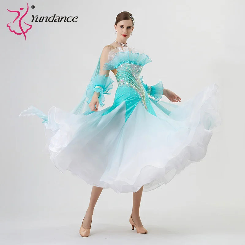 Women's Standard Ballroom Waltz Dress With Rhinestones Multicolor For Competition