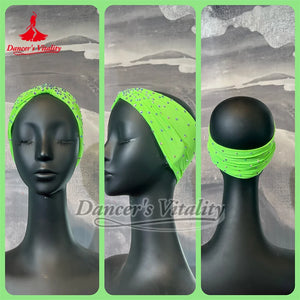 Dance Headband Women's Fluorescent Yellow Rhinestone Knot Turban Headband for Latin Ballroom Dance