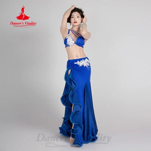 Women's Belly Dance 2-Piece Costume With AB Rhinestone Bra and Fishtail Skirt for Adult Competition