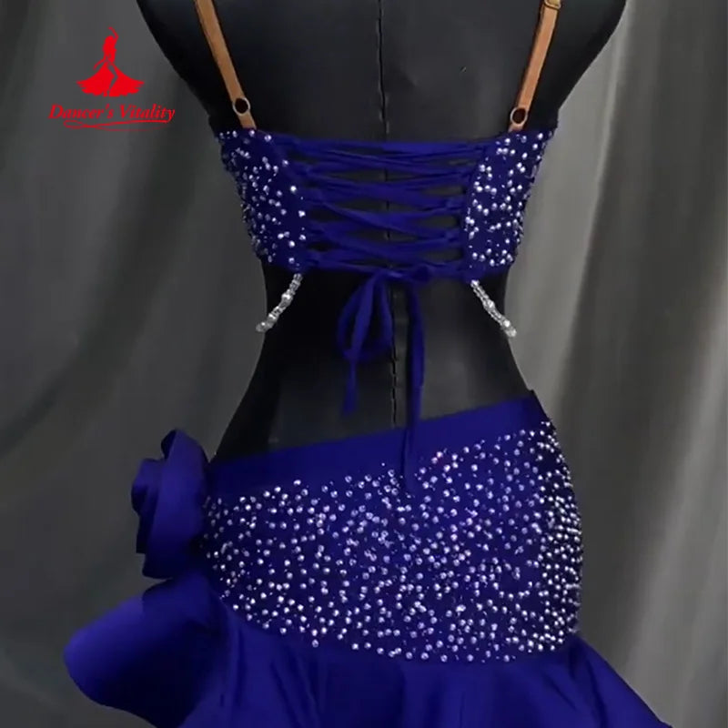 Women's & Girls' Latin Ballroom Dance Dress With AB Rhinestones and Fishtail Hem For Performance