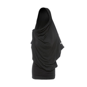 Women's Black Hooded Draped Top and Asymmetrical Skirt Latin Dance Set