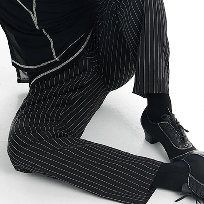 Dance Pants Women's Black Pinstripe High-Waisted Wide Leg Ballroom Latin Dance