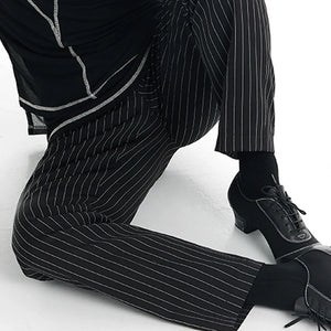 Dance Pants Women's Black Pinstripe High-Waisted Wide Leg Ballroom Latin Dance