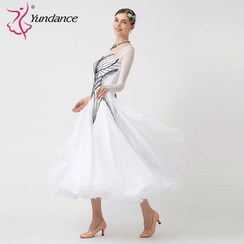 Women's Standard Ballroom Waltz Competition Dress With Rhinestones In Multicolor