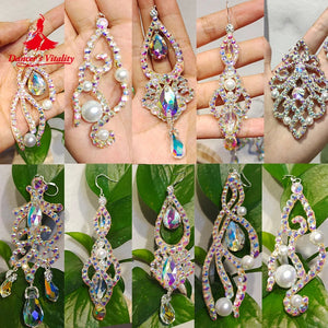 Dance Earrings Women's Iridescent AB Rhinestone Hoop Earrings, Ballroom Latin Salsa Dance Jewelry