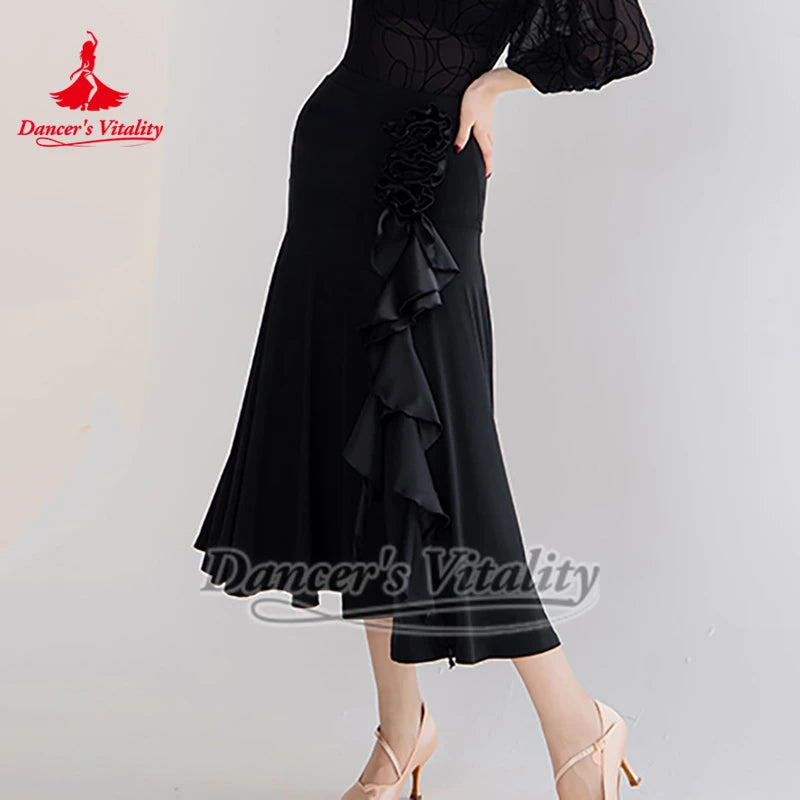 Women's Magenta Ruffled Mermaid Skirt for Latin Ballroom Dance