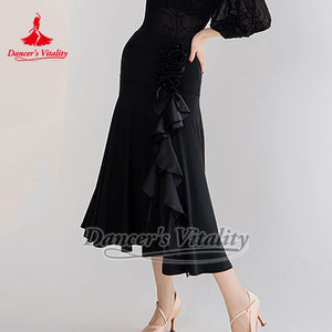 Women's Magenta Ruffled Mermaid Skirt for Latin Ballroom Dance