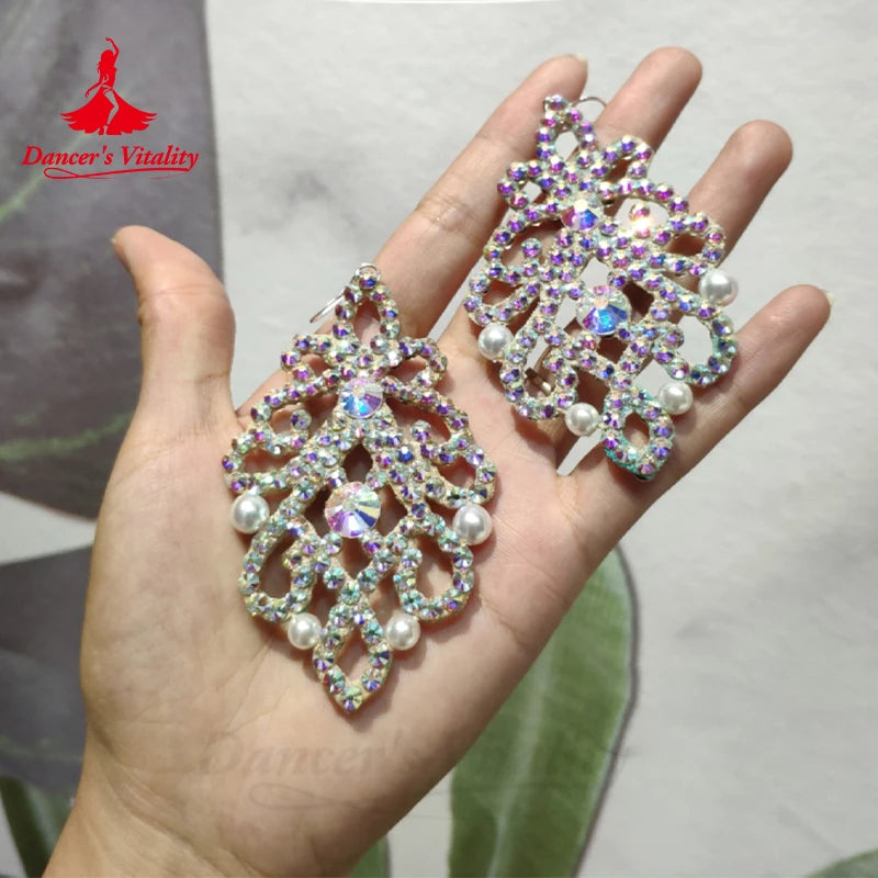 Dance Earrings Women's Iridescent AB Rhinestone Hoop Earrings, Ballroom Latin Salsa Dance Jewelry