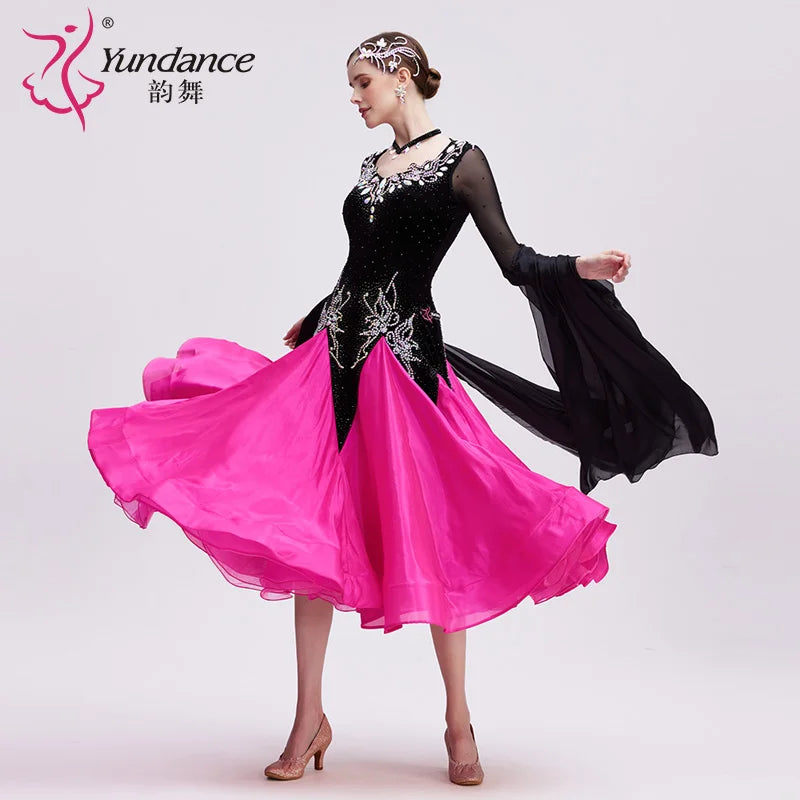 Girls' Standard Ballroom Dance Dress With Full Circle Skirt For Competition