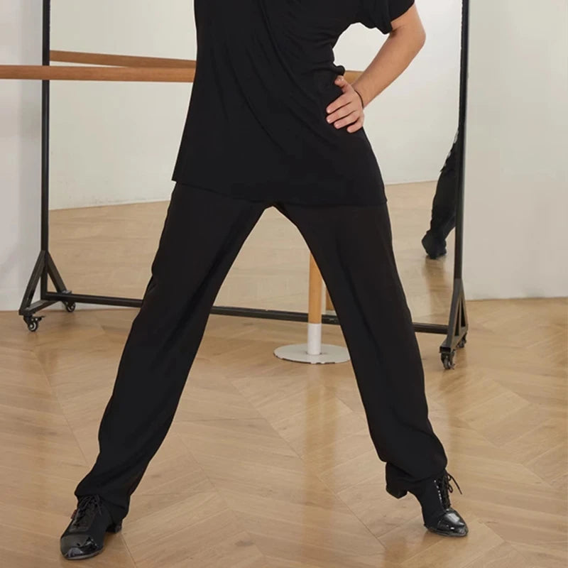 Dance Pants Men's & Women's Black High-Waist Wide-Leg Loose Fit Ballroom Latin Dance Trousers