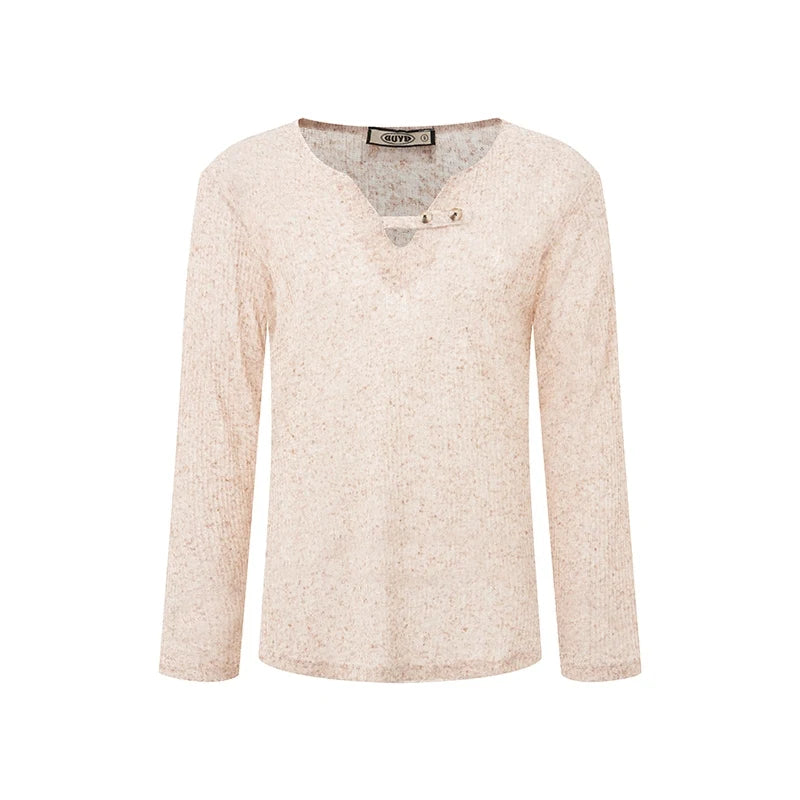 Men's Beige Ribbed Henley Long Sleeve Shirt with Black Wide-Leg Pants - Hip-Hop Dancewear