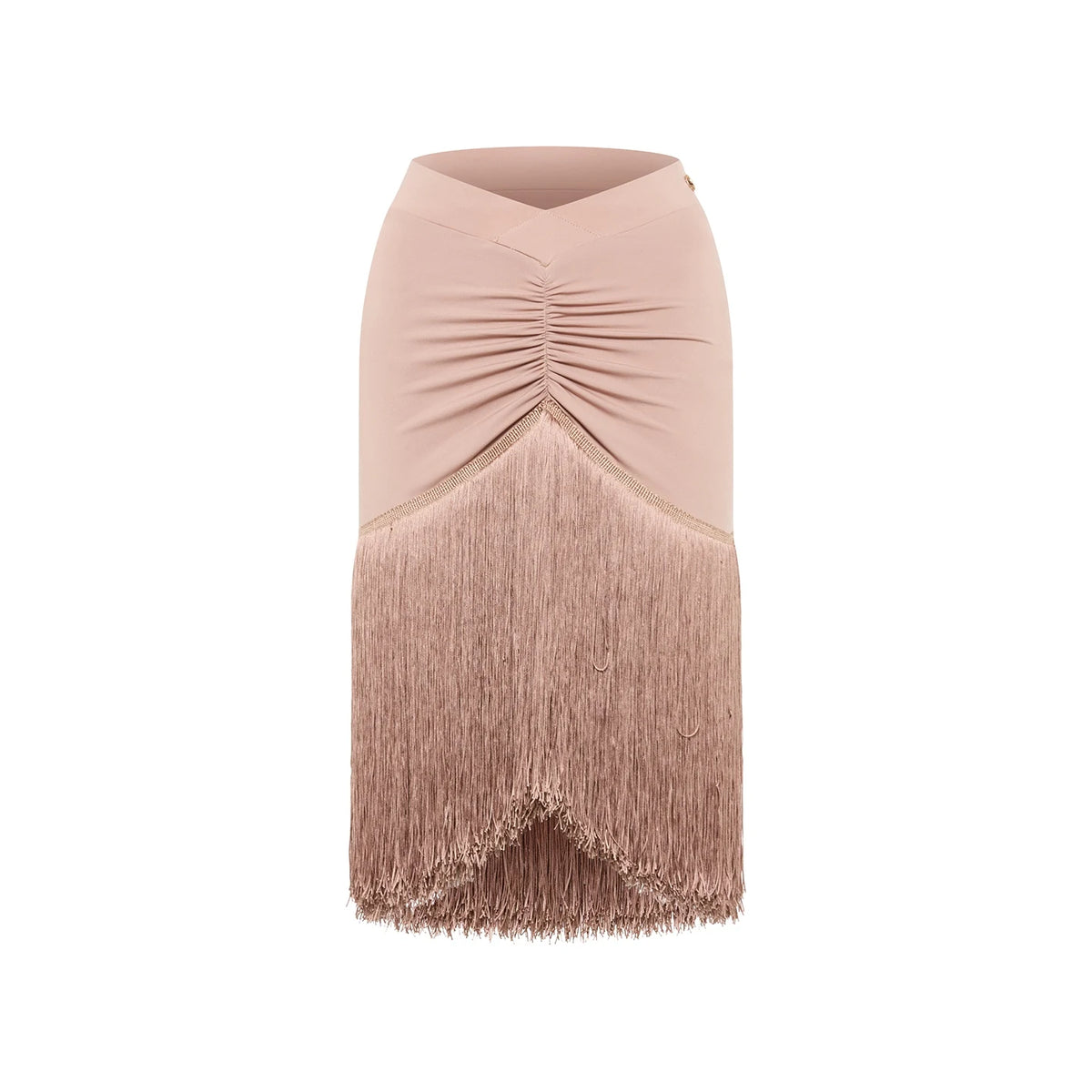 Women's Nude Sleeveless High-Neck Ruffled Fringe Latin Dance Dress