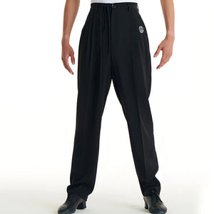 Men's Black Pleated Drawstring Dance Trousers with Logo