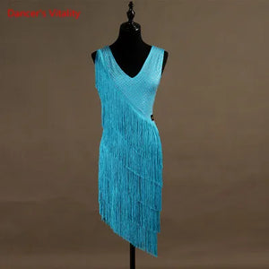 Women's Purple Rhinestone Fringe Latin Dance Dress