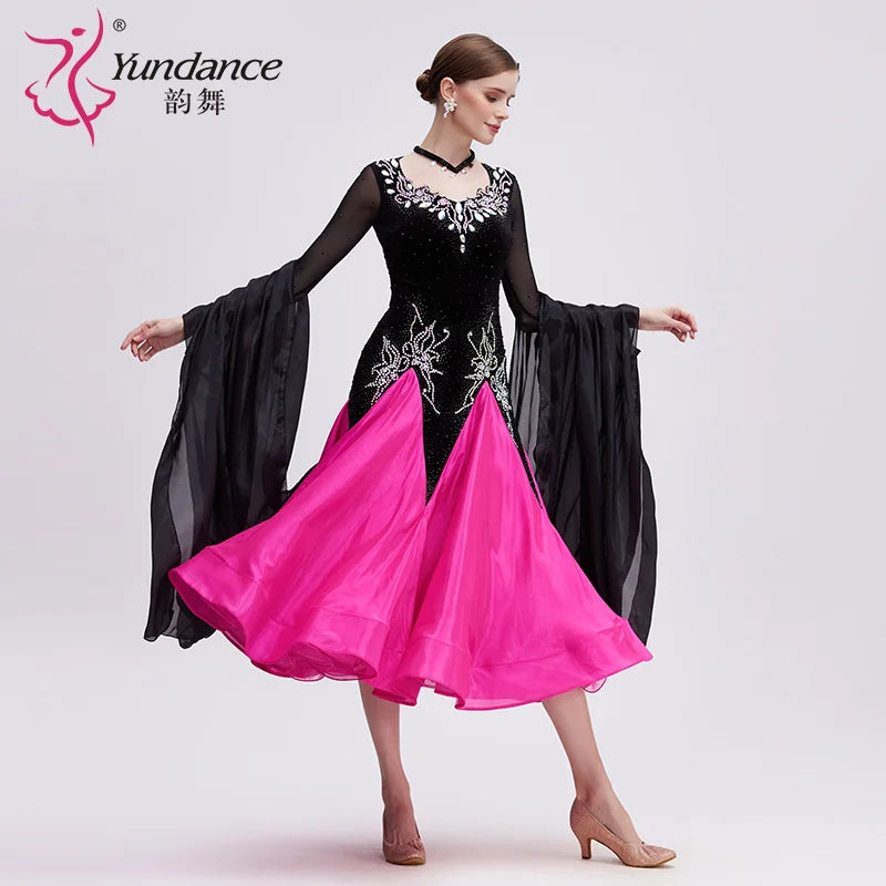 Girls' Standard Ballroom Dance Dress With Full Circle Skirt For Competition