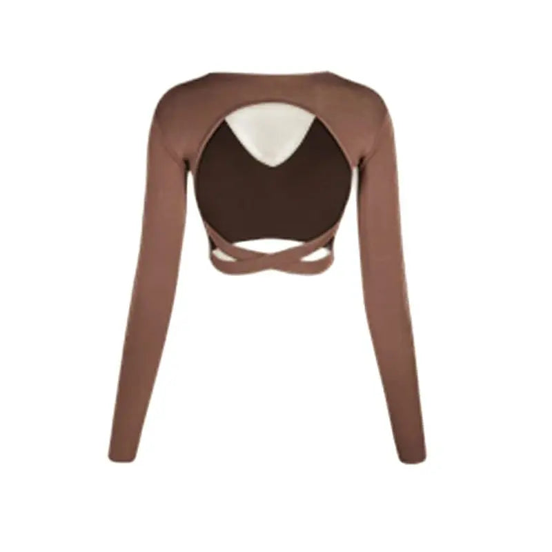 Women's Pink, Brown, Black V-Neck Long Sleeve Crop Top & Fringe Latin Dance Skirt Set