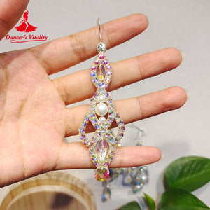 Dance Earrings Women's Iridescent AB Rhinestone Hoop Earrings, Ballroom Latin Salsa Dance Jewelry