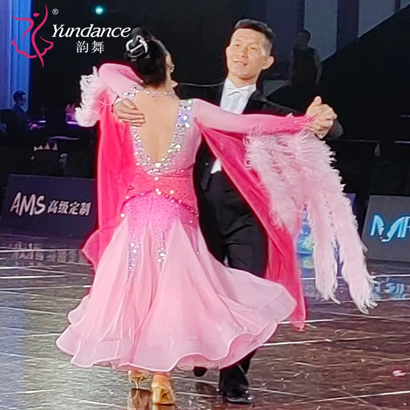 Women's Ballroom Waltz Dance Dress With Rhinestones Multicolor For Competition