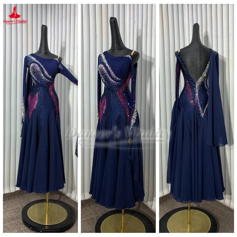 Women's Elegant Ballroom Waltz Tango Long-Sleeve Dance Dress For Competition