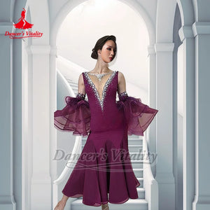 Women's Standard Ballroom Dance Dress Fitted For Adult Waltz Foxtrot Tango Quickstep Competition