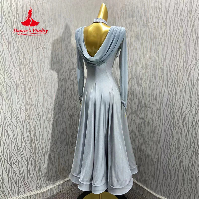 Ballroom Waltz Dance Dress Elegant Backless Fishtail Hem For Adults And Kids Competition