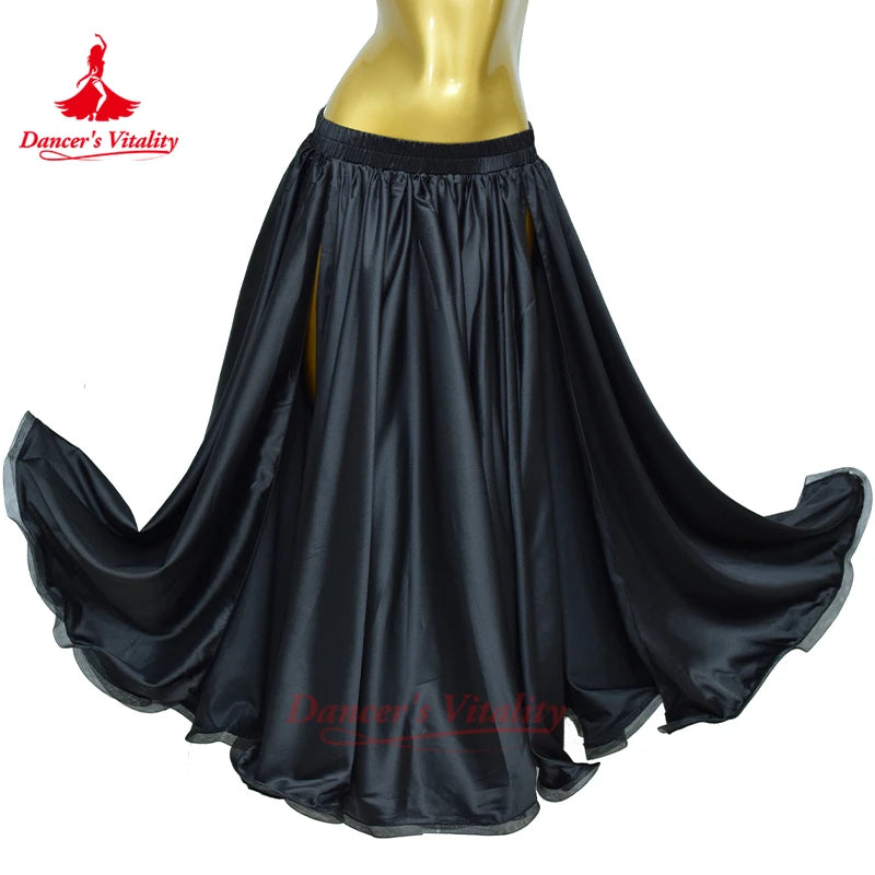 Women's And Kids Belly Dance Long Satin Skirt With Side Slit For Practice