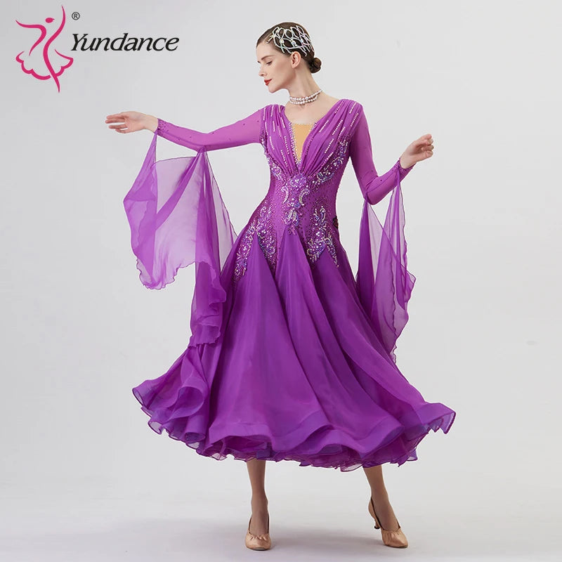 Women's Ballroom Standard Waltz Dress With Rhinestones Multicolor For Competition
