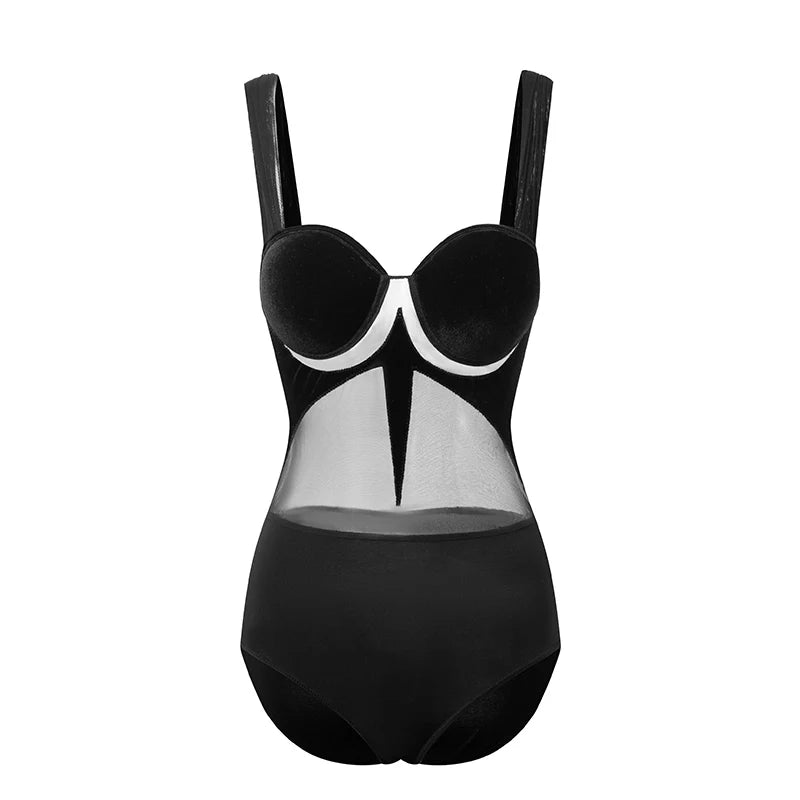 Women's Black Velvet Mesh Fringe Latin Dance Dress