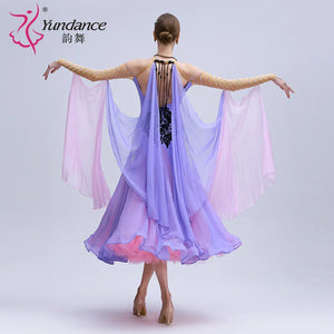 Women's International Standard Ballroom Dance Dress With Rhinestones In Chiffon For Performance