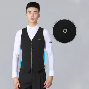 Men's Black V-Neck Button-Up Vest with Pockets for Ballroom Dance