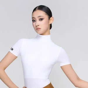 Women's White, Light Green, Black, and Gray Short Sleeve Mock Neck Dance Top with Flared Dance Pants
